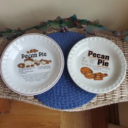 2 Pecan Pie Recipe Plates.  