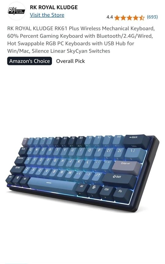 RK ROYAL KLUDGE RK61 Plus Wireless Mechanical Keyboard