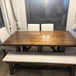 6-Piece Solid Wood Farmhouse Dining Table w Bench