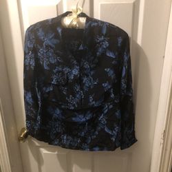 Stella McCartney Blue Floral Silk Blouse Mandarin Collar Long Sleeve Great Condition Size 6 