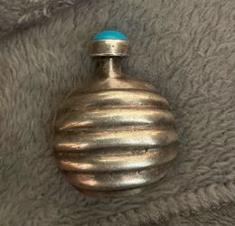Vintage Taxco Mexican 925 Sterling Silver Mini Perfume Bottle Turquoise Stopper TH-88