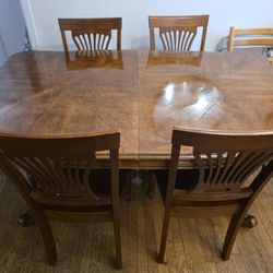 Wooden Dining Table With Leaf, Cover, And 6 Chairs. Seats 8-10 With Leaf