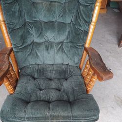 Vintage Best Chairs, Inc. Green Tufted Cloth Glider Rocker w Ottoman