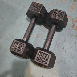 Pair Of 15lb Dark Gray Hand Weights Dumbells Workout Fitness 
