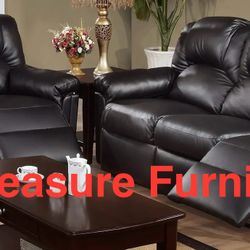 New Black Leather Recliner Sofa Set (Finance and Delivery)
