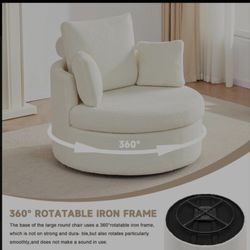 Swivel Chair with Half Moon Storage Ottoman, Round Oversized Barrel Chair with Base Storage for Living Room, 360°Modern Swivel Accent Chair with 3 Pil
