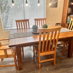 6 Wooden Dining Chairs Very Sturdy Wood- Classic Mission Style- 2 Are Armchairs