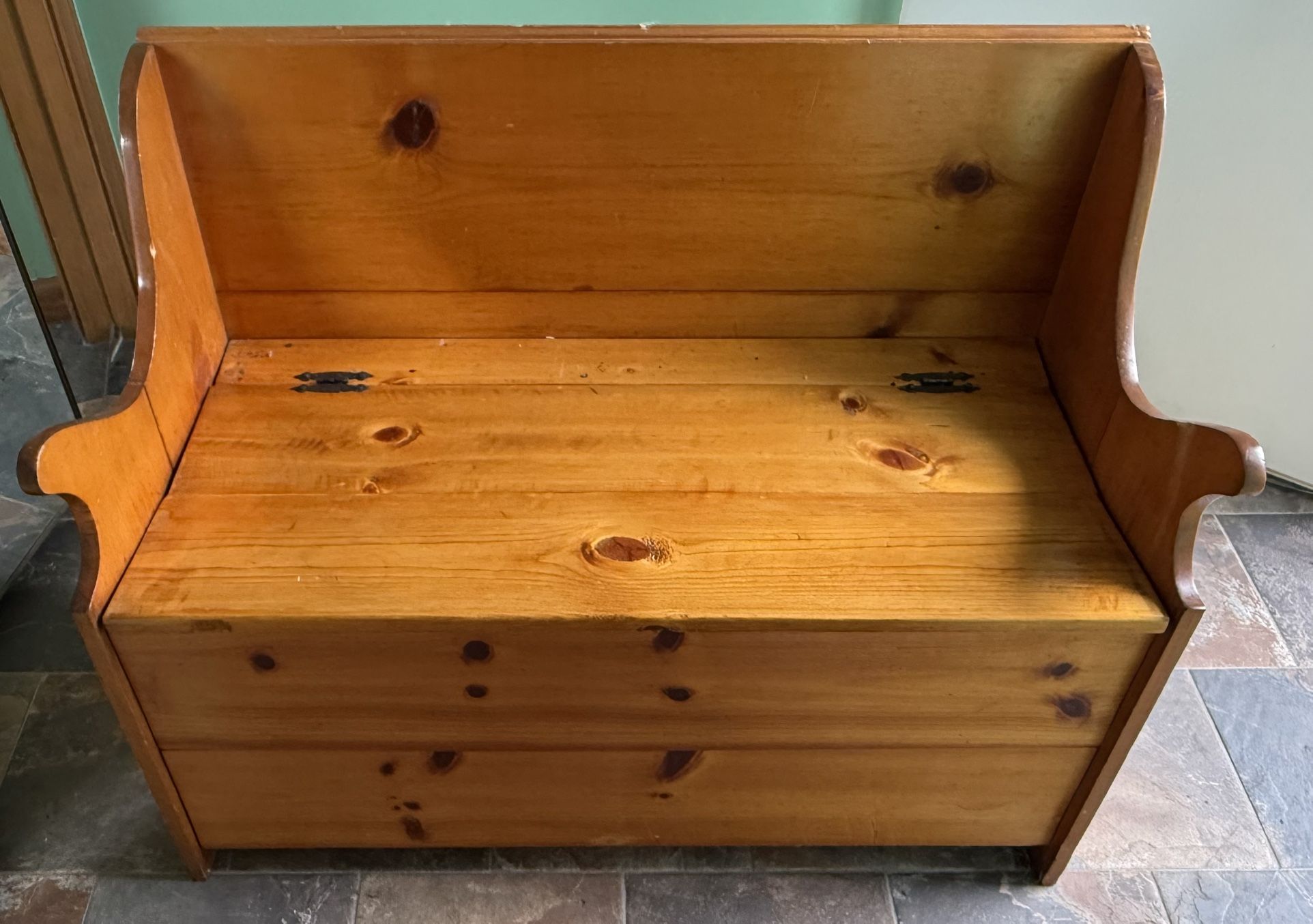 Vintage Oak Foyer Bench Storage Cabinet