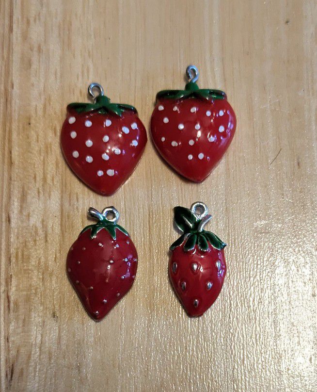 Strawberry Charms Metal  And Plastic 1" Length 3 Styles Bundle Of 4 