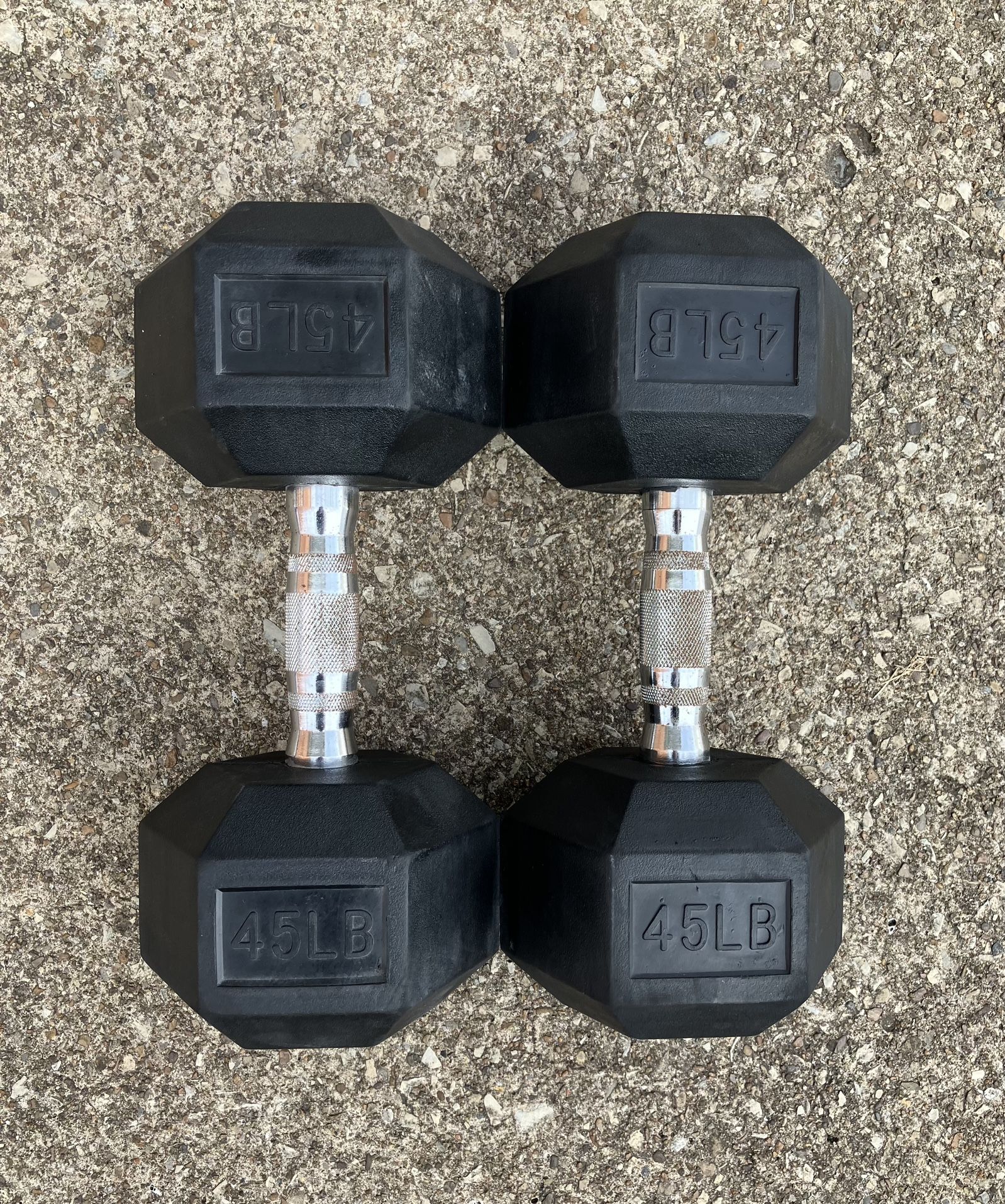Dumbbells 45 lb dumbbell set lbs Rubber Hex 45lb pound pounds 45lbs weights weight pair #