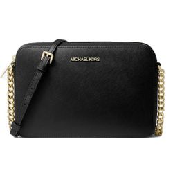 Authentic New Black And Gold Mk Michael Kors Side Messenger Bag Purse Tote Handbag