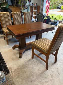 Solid Wooden Table with draw; 4 wooden cloth soft chairs all sturdy