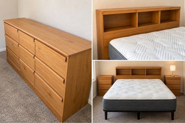 Matching Wood Bedroom Set – Bed, Dresser & 2 Nightstands