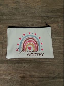 You Are Worthy White Rainbow Zip Pouch