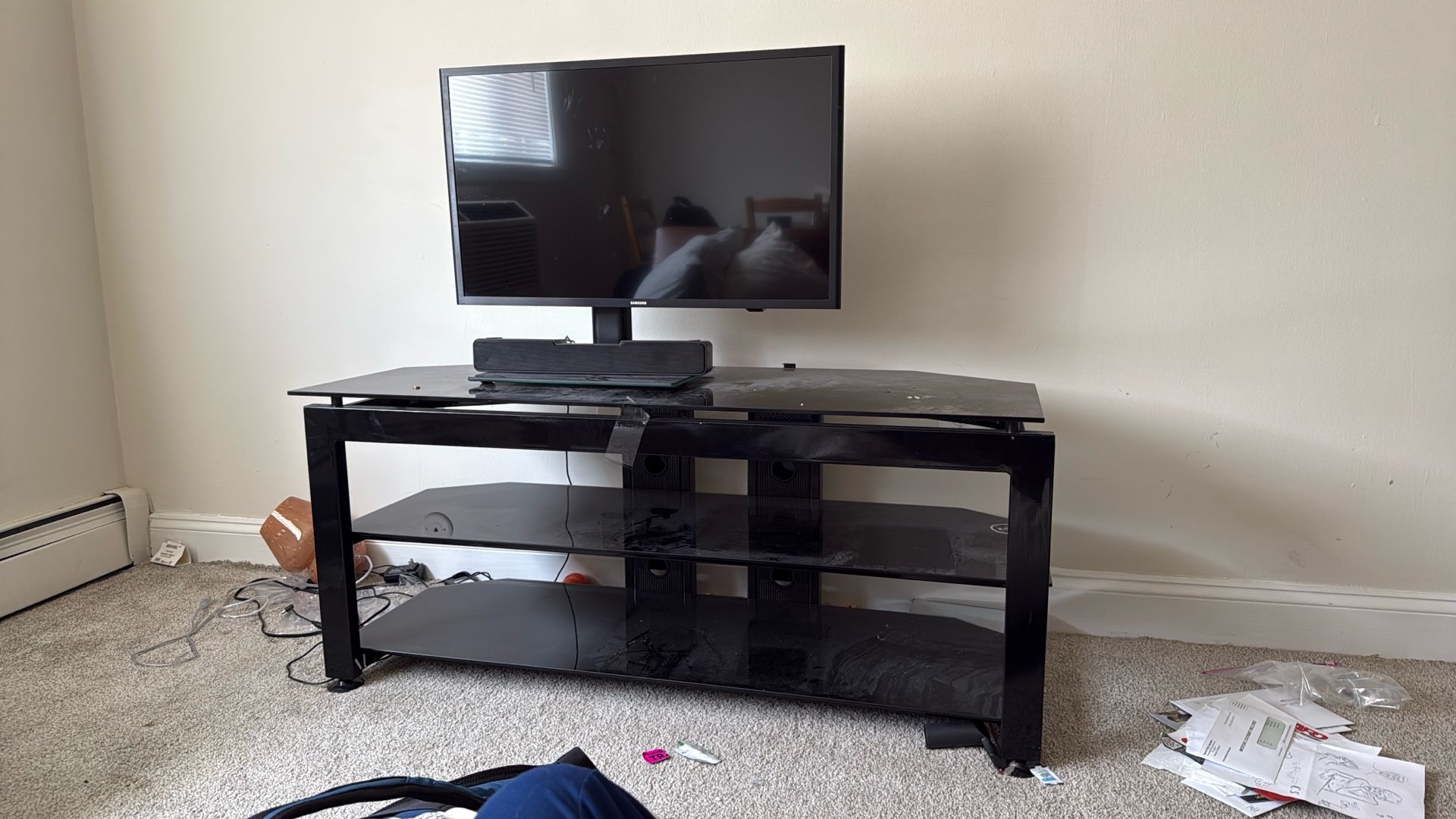 Moving Sale Tv With Stand , Bed Frame, Futon With USB And Cup holder