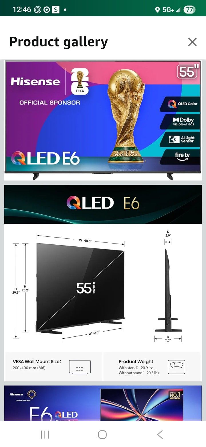 Hisense QLED E6 55 Inch TV ( In The Box)
