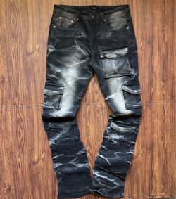 Black Oil Waxed Stacked Jeans Size 36