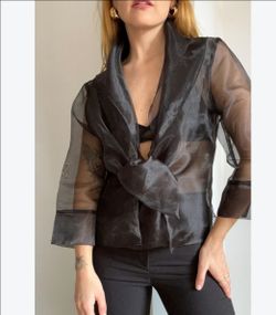 Black Sheer Organza Tie-Front Blouse
