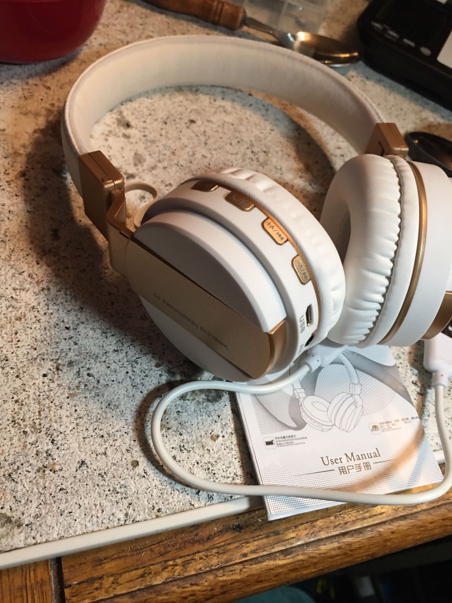 White And Gold Bluetooth Headphones