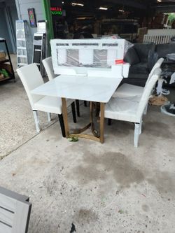 White Marble Table Set 4 Chairs