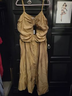 Women's Tan Spaghetti Strap long Dress