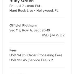 Riley Green Tickets-Hollywood Fl