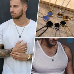 N165- Beautiful Geometric Lapis Lazuli Necklace For Men’s!