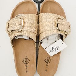 Sole Mates Jute Sandals With Gold Buckle Women’s Size 10 NEW!! NWT