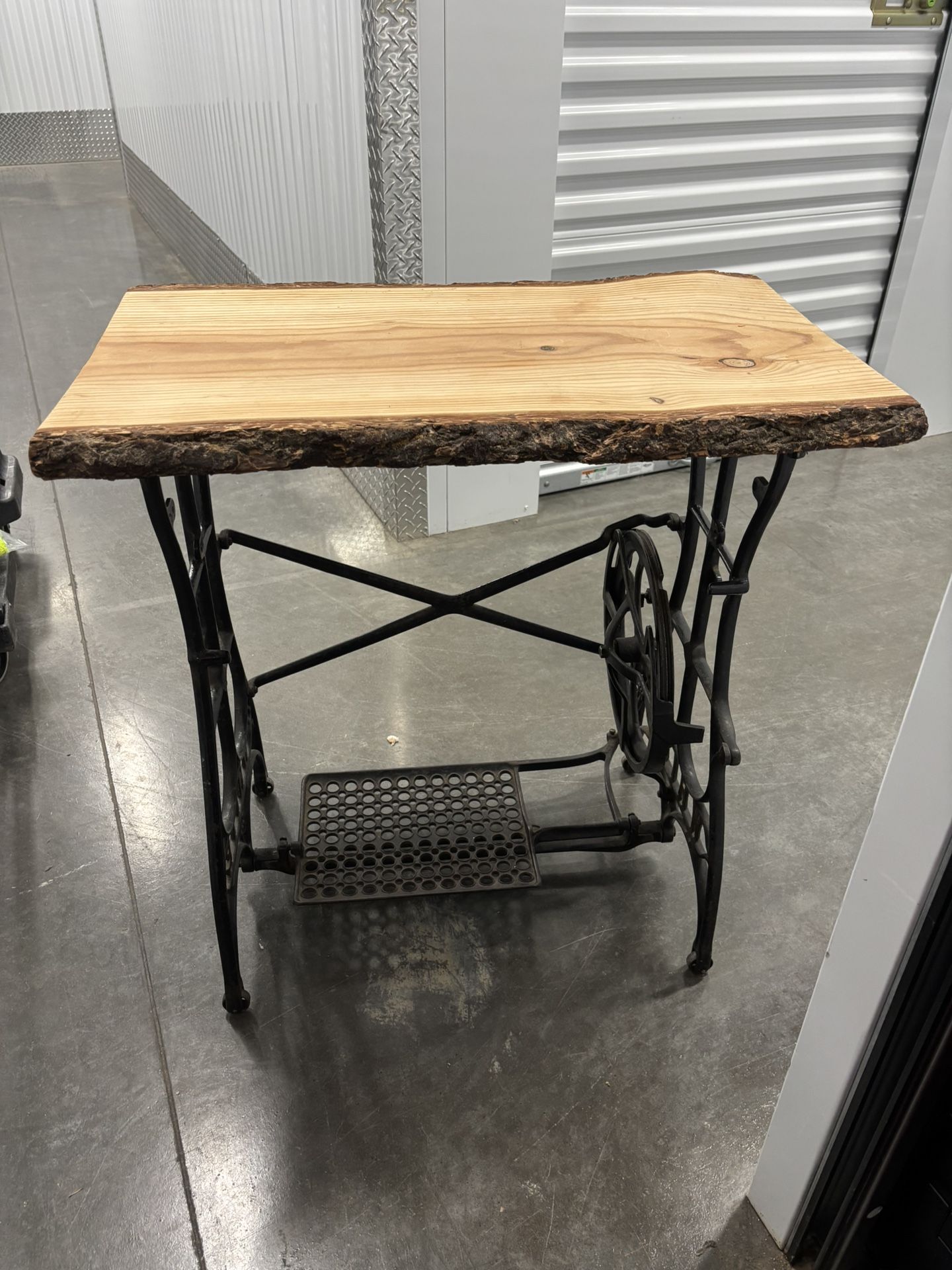 Cast iron, sewing trestle, live edge wood, table, desk