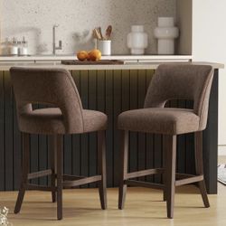 Juego de 2 Taburetes de Bar, Taburetes de Bar Tapizados de Altura de Mostrador, Taburetes Modernos de Mostrador con Patas de Madera para Isla de Cocin