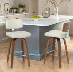 2X White 26” swivel faux leather barstools