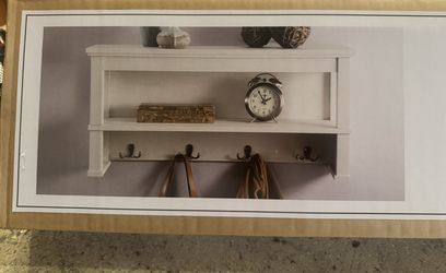 Wall Shelf With Hooks 32 In 8 In 15.5 In New Still On The Original Box I Have High Quality Asking $40 OBO