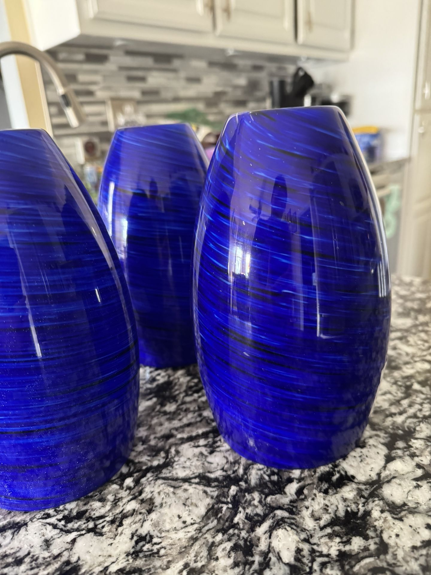 3 Blue Glass Pendant Light Covers-New