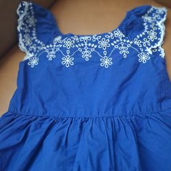 Girls Blue Dress with White Embroidery