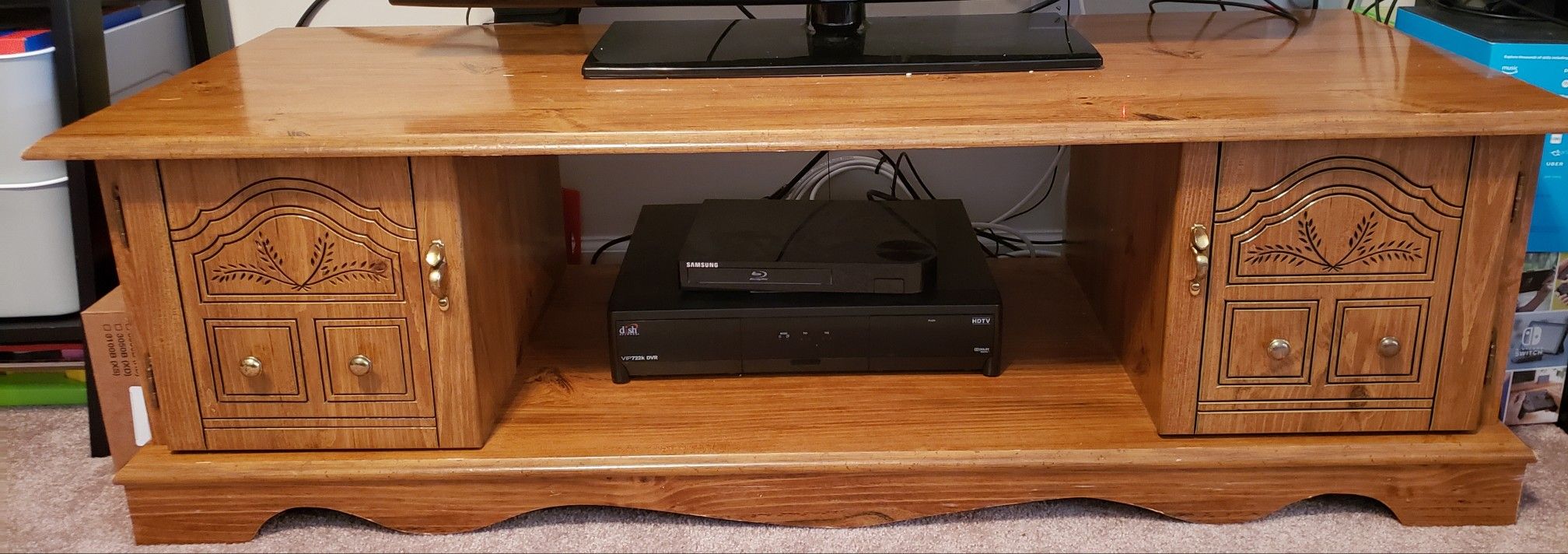 Matching entertainment center/coffee table and 2 end tables for Sale in