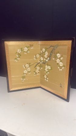Vintage Japanese Folding Screen Panel Art – Cherry Blossom Design