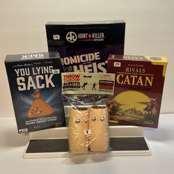 New Board Games Catan, Lying Sack, Burrito, Homicide at the Heist