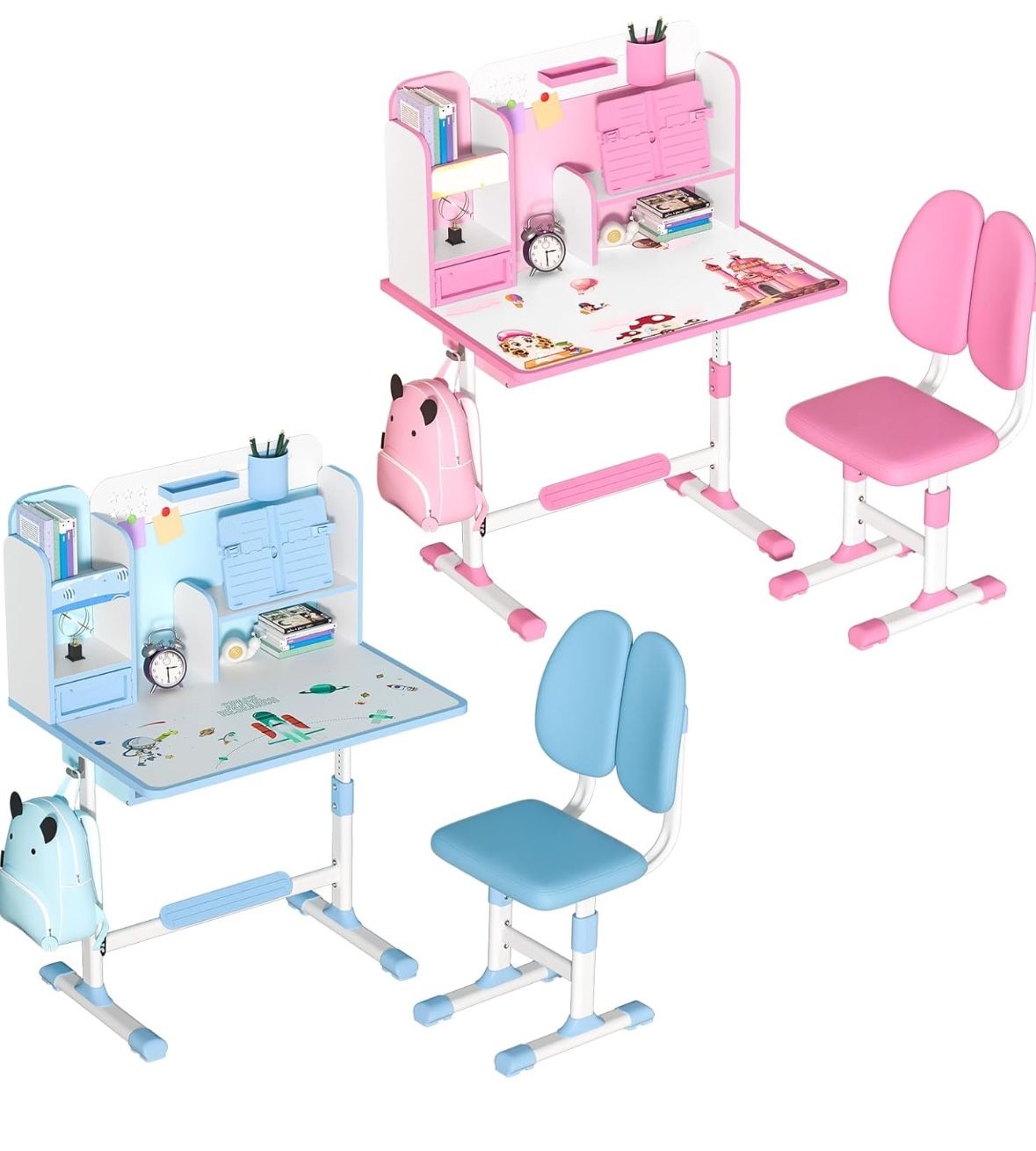 Upgraded Kids Desk and Chair Set, Height Adjustable Kids Functional Desk and Chair Set for Kids 8-12, Study Table for Girls Boys, Writing Table for Ki