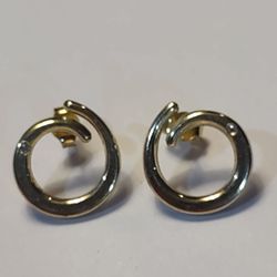 Russian Gold And Diamonds Loop Earrings Elegant Pre-owned 