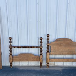 Vintage Twin Size Solid Wood Headboard, Footboard And Side rails