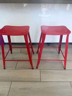 Red Metal Bar Stools Set of 2