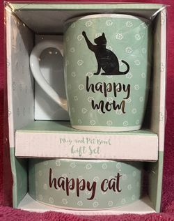 Happy Mom15oz Mug and Happy Cat 5” Bowl Gift Set NEW!
