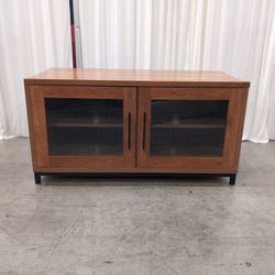 Brown Wood Finish Media Console with Mesh Doors