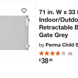 Retractable baby / Dog Gate (Grey) - 71” X 33”