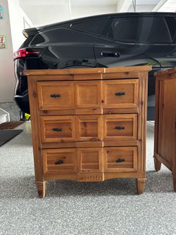 (Pair) Rustic Wood 3-Drawer Nightstands