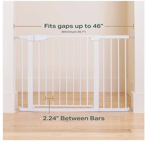 Cumbor 29.7”-46” Width Baby Gate For Stairs Auto Close/White Color