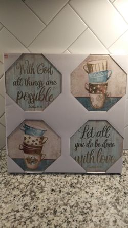 Printed canvas with foil. Coffee theme. Interiors by design.