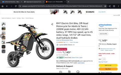 Graffiti WindoneRide RM7 Electric Dirt Bike, Off-Road Motorcycle for Adults & Teens | 2200W peak motor, 48V 22.5Ah battery, 37 MPH top speed, up to 45