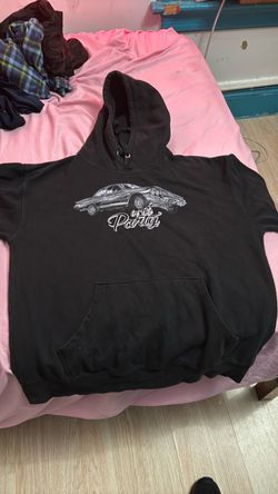 Black Graphic Pullover Hoodie with Car Print