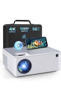 FANGOR 5G WiFi Bluetooth Projector - Native 1080P HD Outdoor Movie Projector , Portable Home Theater Video Projector with Zoom, HiFi Speaker, Compatib